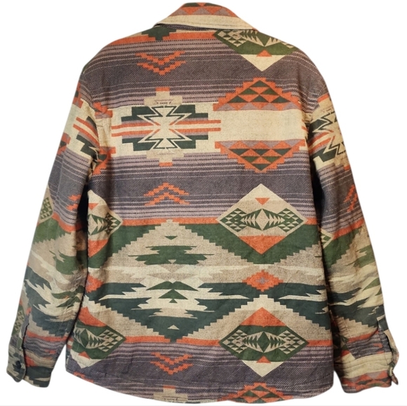 American Eagle Mens Western Aztec Flannel Jacket Quilt Lined Shacket Large Retro - Picture 4 of 10